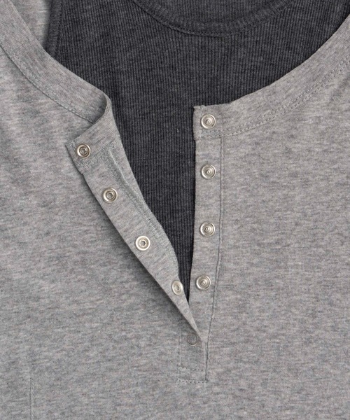 MAISON SPECIAL（メゾンスペシャル）の「Layered Henley Neck Tops/レイヤードヘンリーネックトップス（Tシャツ/カットソー・レディース・グレー/ブラック/ホワイト/ライトグリーン・FREE）」の13枚目の写真