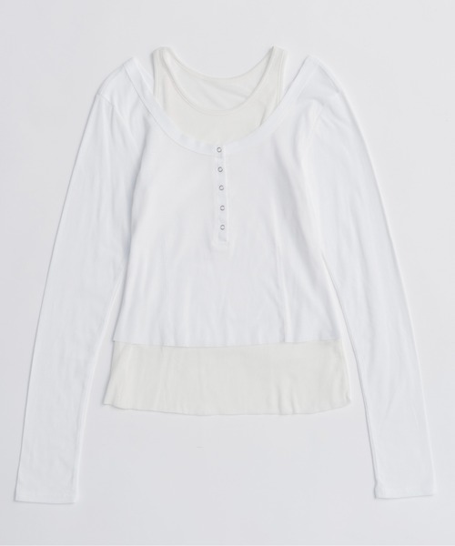 MAISON SPECIAL（メゾンスペシャル）の「Layered Henley Neck Tops/レイヤードヘンリーネックトップス（Tシャツ/カットソー・レディース・グレー/ブラック/ホワイト/ライトグリーン・FREE）」の10枚目の写真