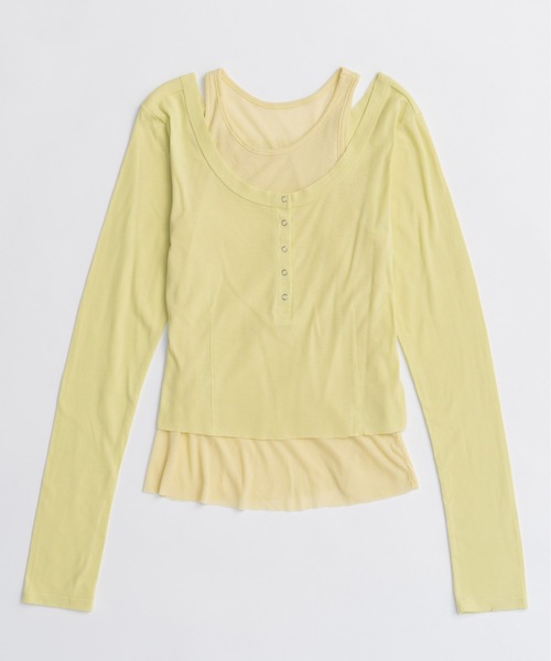 MAISON SPECIAL（メゾンスペシャル）の「Layered Henley Neck Tops/レイヤードヘンリーネックトップス（Tシャツ/カットソー・レディース・グレー/ブラック/ホワイト/ライトグリーン・FREE）」の17枚目の写真