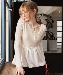 Cherir Mignon | 【Cherir Mignon】<マシンウォッシャブル>サテンバルーンヘム 2wayリボンニットプルオーバー(ニット/セーター)