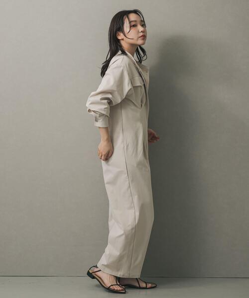セール】ノーカラーウエストタックジャンプスーツ（つなぎ