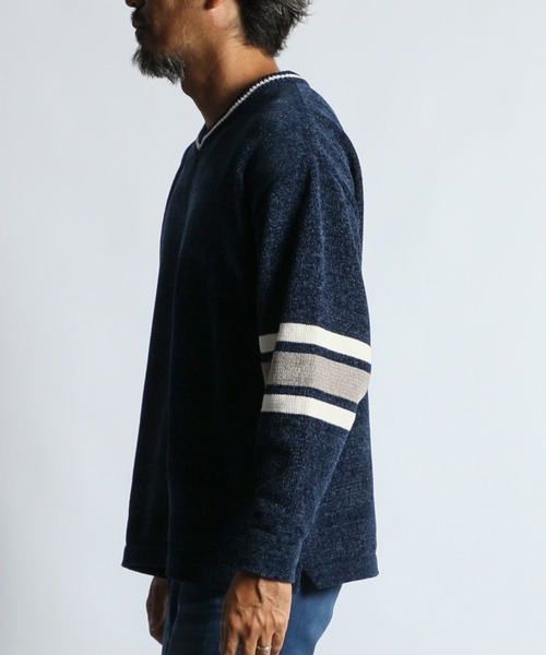 The DUFFER of ST.GEORGE（ザダファーオブセントジョージ）の「V-NECK FOOTBALL KINT：Vネック フットボールデザイン モールニット（ニット/セーター・メンズ・ネイビー/ベージュ・MEDIUM/X-LARGE/LARGE）」の14枚目の写真