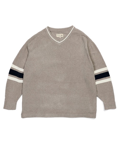 The DUFFER of ST.GEORGE（ザダファーオブセントジョージ）の「V-NECK FOOTBALL KINT：Vネック フットボールデザイン モールニット（ニット/セーター・メンズ・ネイビー/ベージュ・MEDIUM/X-LARGE/LARGE）」の7枚目の写真
