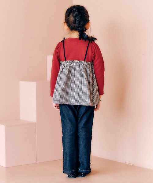 apres les cours（アプレレクール）の「【リンク/ジュニア対応】ワッフルドッキングフレアトップス（Tシャツ/カットソー・キッズ・ブラック/インディゴブルー/アイボリー/チェック・90/100/110/120/80/130/140）」の6枚目の写真