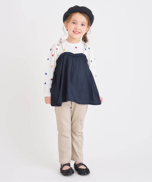 apres les cours（アプレレクール）の「【リンク/ジュニア対応】ワッフルドッキングフレアトップス（Tシャツ/カットソー・キッズ・ブラック/インディゴブルー/アイボリー/チェック・90/100/110/120/80/130/140）」の7枚目の写真