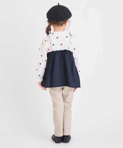 apres les cours（アプレレクール）の「【リンク/ジュニア対応】ワッフルドッキングフレアトップス（Tシャツ/カットソー・キッズ・ブラック/インディゴブルー/アイボリー/チェック・90/100/110/120/80/130/140）」の8枚目の写真