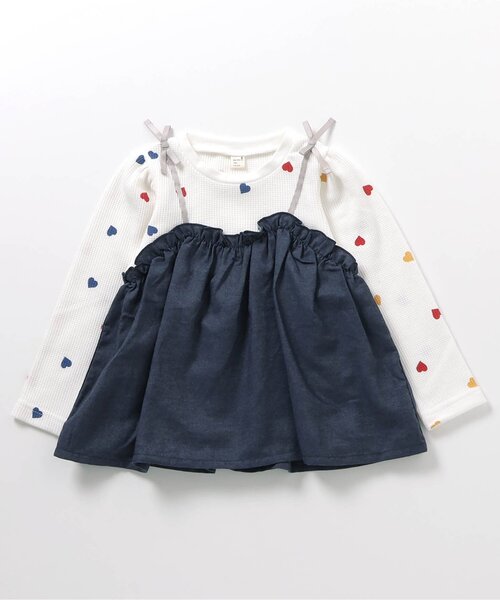 apres les cours（アプレレクール）の「【リンク/ジュニア対応】ワッフルドッキングフレアトップス（Tシャツ/カットソー・キッズ・ブラック/インディゴブルー/アイボリー/チェック・90/100/110/120/80/130/140）」の16枚目の写真