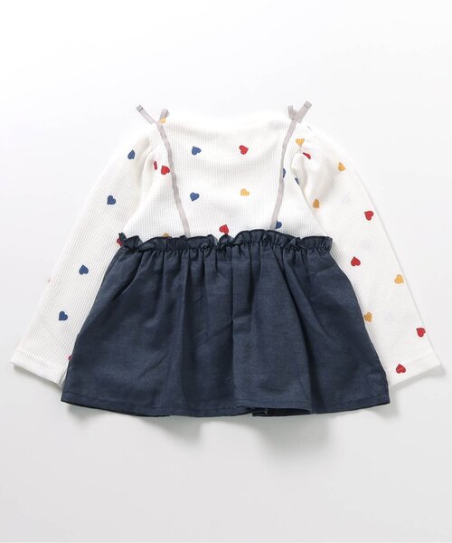 apres les cours（アプレレクール）の「【リンク/ジュニア対応】ワッフルドッキングフレアトップス（Tシャツ/カットソー・キッズ・ブラック/インディゴブルー/アイボリー/チェック・90/100/110/120/80/130/140）」の17枚目の写真