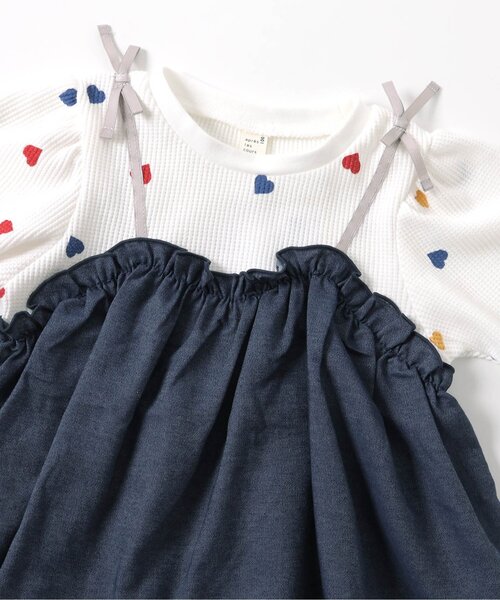 apres les cours（アプレレクール）の「【リンク/ジュニア対応】ワッフルドッキングフレアトップス（Tシャツ/カットソー・キッズ・ブラック/インディゴブルー/アイボリー/チェック・90/100/110/120/80/130/140）」の18枚目の写真