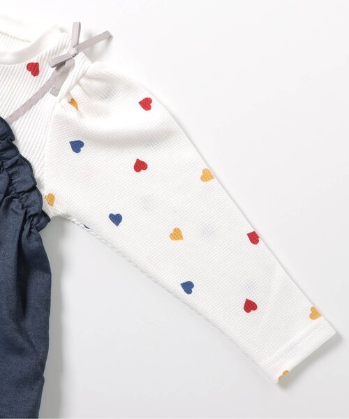 apres les cours（アプレレクール）の「【リンク/ジュニア対応】ワッフルドッキングフレアトップス（Tシャツ/カットソー・キッズ・ブラック/インディゴブルー/アイボリー/チェック・90/100/110/120/80/130/140）」の20枚目の写真