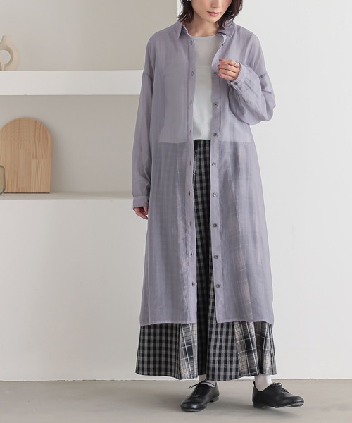 n'OrLABEL（ノアールレーベル）の「バックギャザーシアーシャツワンピース（シャツワンピース・レディース・ブラック/カーキ/ラベンダー・FREE）」の3枚目の写真