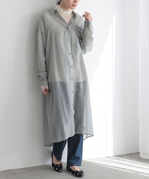 n'OrLABEL（ノアールレーベル）の「バックギャザーシアーシャツワンピース（シャツワンピース・レディース・ブラック/カーキ/ラベンダー・FREE）」の2枚目の写真
