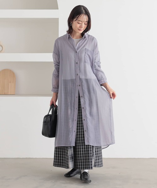 n'OrLABEL（ノアールレーベル）の「バックギャザーシアーシャツワンピース（シャツワンピース・レディース・ブラック/カーキ/ラベンダー・FREE）」の10枚目の写真