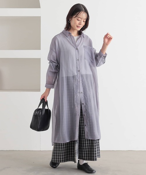 n'OrLABEL（ノアールレーベル）の「バックギャザーシアーシャツワンピース（シャツワンピース・レディース・ブラック/カーキ/ラベンダー・FREE）」の9枚目の写真
