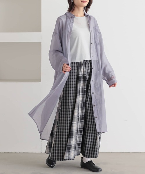 n'OrLABEL（ノアールレーベル）の「バックギャザーシアーシャツワンピース（シャツワンピース・レディース・ブラック/カーキ/ラベンダー・FREE）」の6枚目の写真