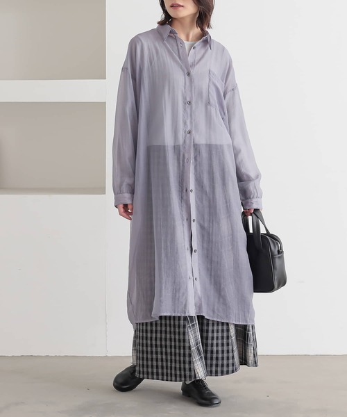 n'OrLABEL（ノアールレーベル）の「バックギャザーシアーシャツワンピース（シャツワンピース・レディース・ブラック/カーキ/ラベンダー・FREE）」の5枚目の写真