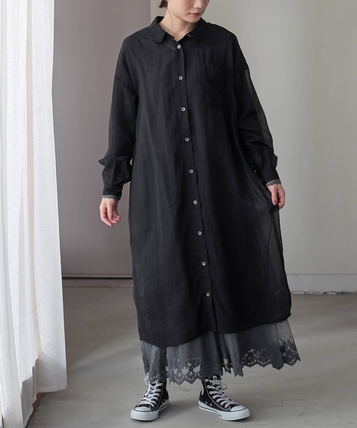 n'OrLABEL（ノアールレーベル）の「バックギャザーシアーシャツワンピース（シャツワンピース・レディース・ブラック/カーキ/ラベンダー・FREE）」の13枚目の写真