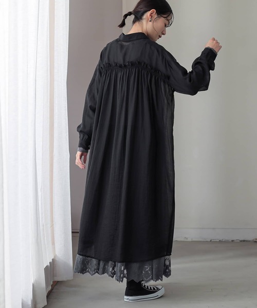 n'OrLABEL（ノアールレーベル）の「バックギャザーシアーシャツワンピース（シャツワンピース・レディース・ブラック/カーキ/ラベンダー・FREE）」の15枚目の写真
