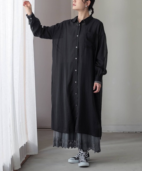 n'OrLABEL（ノアールレーベル）の「バックギャザーシアーシャツワンピース（シャツワンピース・レディース・ブラック/カーキ/ラベンダー・FREE）」の14枚目の写真