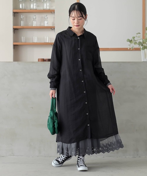n'OrLABEL（ノアールレーベル）の「バックギャザーシアーシャツワンピース（シャツワンピース・レディース・ブラック/カーキ/ラベンダー・FREE）」の17枚目の写真
