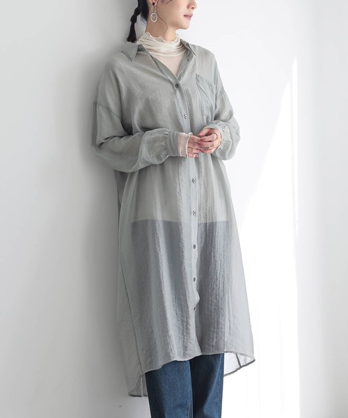 n'OrLABEL（ノアールレーベル）の「バックギャザーシアーシャツワンピース（シャツワンピース・レディース・ブラック/カーキ/ラベンダー・FREE）」の20枚目の写真