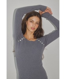 ALEXIA STAM | Shoulder Button Knit Top/肩ボタンリブニットトップ(ニット/セーター)