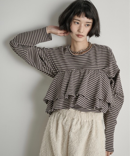 THE YOn（ザヨン）の「フリルビスチェセットリブロンT（Tシャツ/カットソー・レディース・ブラック/ホワイト×ブラック/ベージュ/グレー系・FREE）」の3枚目の写真