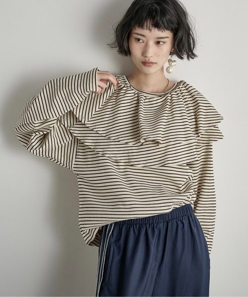 THE YOn（ザヨン）の「フリルビスチェセットリブロンT（Tシャツ/カットソー・レディース・ブラック/ホワイト×ブラック/ベージュ/グレー系・FREE）」の2枚目の写真
