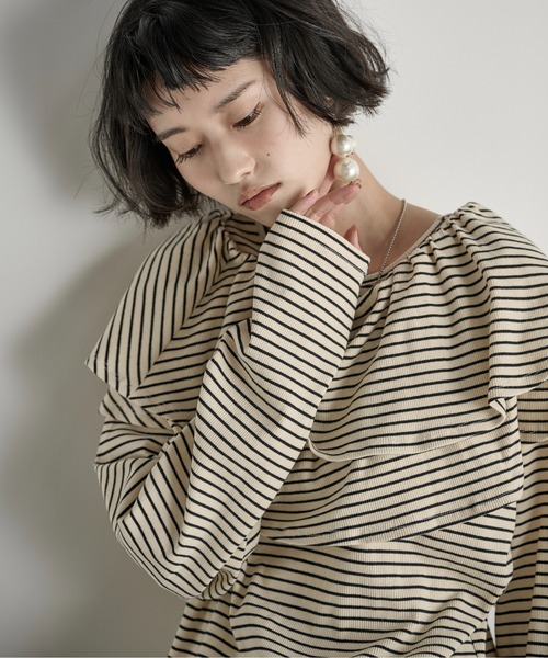 THE YOn（ザヨン）の「フリルビスチェセットリブロンT（Tシャツ/カットソー・レディース・ブラック/ホワイト×ブラック/ベージュ/グレー系・FREE）」の10枚目の写真