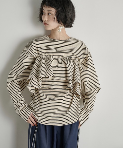 THE YOn（ザヨン）の「フリルビスチェセットリブロンT（Tシャツ/カットソー・レディース・ブラック/ホワイト×ブラック/ベージュ/グレー系・FREE）」の16枚目の写真