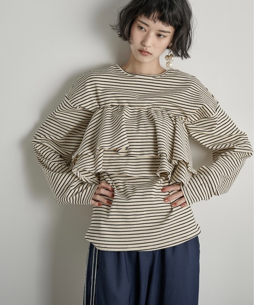 THE YOn（ザヨン）の「フリルビスチェセットリブロンT（Tシャツ/カットソー・レディース・ブラック/ホワイト×ブラック/ベージュ/グレー系・FREE）」の14枚目の写真