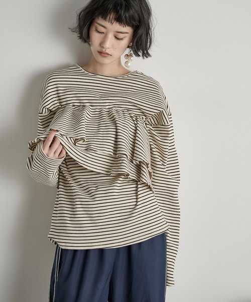 THE YOn（ザヨン）の「フリルビスチェセットリブロンT（Tシャツ/カットソー・レディース・ブラック/ホワイト×ブラック/ベージュ/グレー系・FREE）」の15枚目の写真