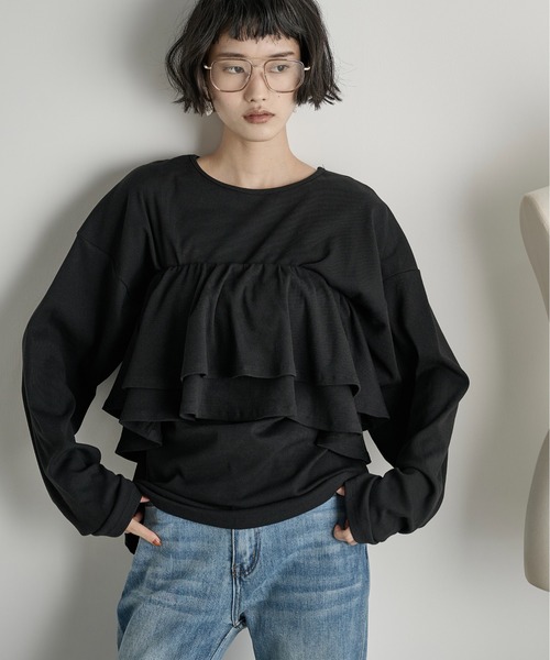 THE YOn（ザヨン）の「フリルビスチェセットリブロンT（Tシャツ/カットソー・レディース・ブラック/ホワイト×ブラック/ベージュ/グレー系・FREE）」の6枚目の写真
