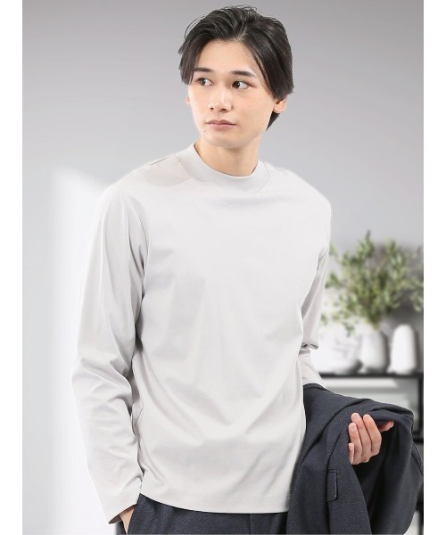 TAKA-Q(タカキュー)の「Tシャツ メンズ 長袖 ストレッチ 綿 コットン 無地 シルケット スムス モックネック ドレスT(Tシャツ/カットソー・メンズ・ブラック/ライトグレー・LARGE/S/MEDIUM/X-LARGE)」の2枚目の写真