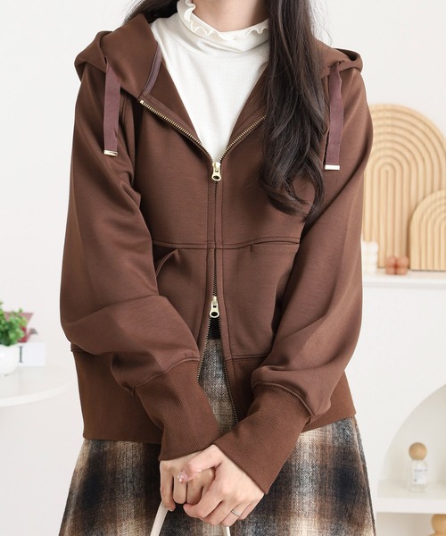 EGLANTINE(エグランティーヌ)の「EGLANTINE ダブルジップパーカー(パーカー・レディース・ダークブラウン/ベージュ/ブラック・38)」の15枚目の写真