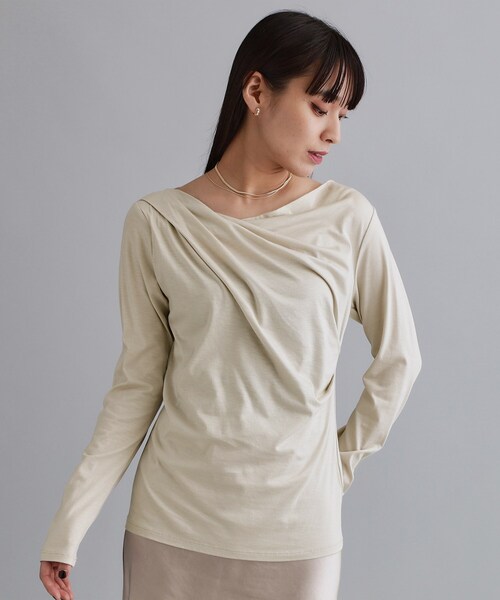 OPAQUE.CLIP（オペークドットクリップ）の「【es】アシメドレープカットソー【洗濯機OK】（Tシャツ/カットソー・レディース・ライトベージュ/ブラウン系その他・36/38）」の3枚目の写真