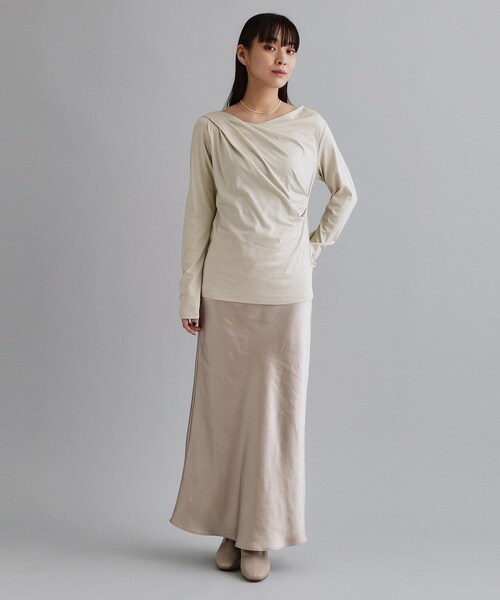 OPAQUE.CLIP（オペークドットクリップ）の「【es】アシメドレープカットソー【洗濯機OK】（Tシャツ/カットソー・レディース・ライトベージュ/ブラウン系その他・36/38）」の4枚目の写真