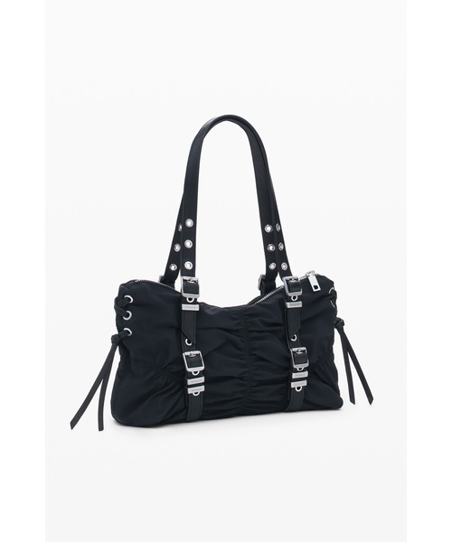 Desigual(デシグアル)の「Draped Bag with Studded Belt Handle/ドレープ×スタッズベルトハンドルバッグ(ハンドバッグ・レディース・ブラック・FREE)」の1枚目の写真