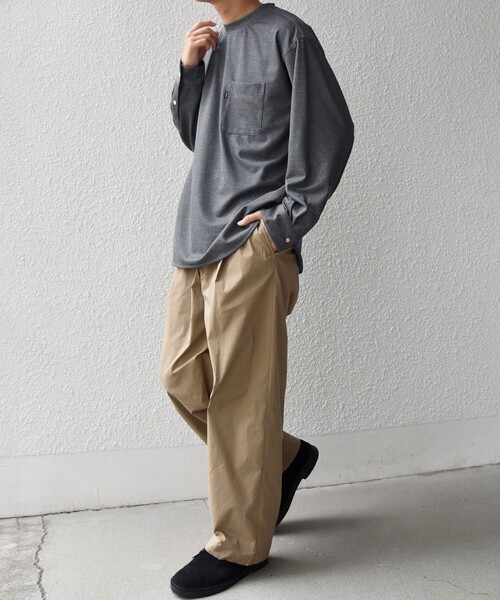 SHIPS any(シップス エニィ)の「SHIPS any: 360° THE CIRCLE STRETCH ジャガード ジャージー ポケット Tシャツ(ロンT/セットアップ対応)◇(Tシャツ/カットソー・メンズ・ベージュ/ネイビー/チャコールグレー・SMALL/MEDIUM/LARGE/X-LARGE)」の5枚目の写真