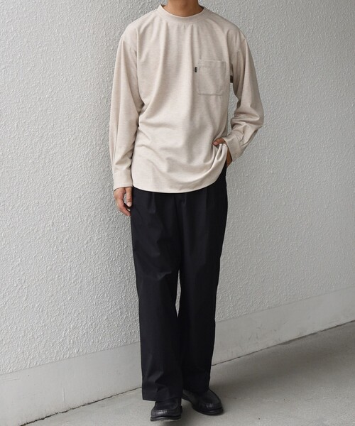 SHIPS any(シップス エニィ)の「SHIPS any: 360° THE CIRCLE STRETCH ジャガード ジャージー ポケット Tシャツ(ロンT/セットアップ対応)◇(Tシャツ/カットソー・メンズ・ベージュ/ネイビー/チャコールグレー・SMALL/MEDIUM/LARGE/X-LARGE)」の9枚目の写真