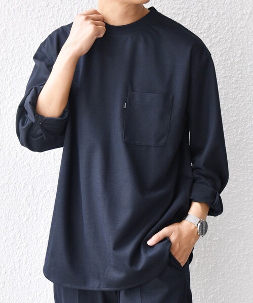 SHIPS any(シップス エニィ)の「SHIPS any: 360° THE CIRCLE STRETCH ジャガード ジャージー ポケット Tシャツ(ロンT/セットアップ対応)◇(Tシャツ/カットソー・メンズ・ベージュ/ネイビー/チャコールグレー・SMALL/MEDIUM/LARGE/X-LARGE)」の16枚目の写真