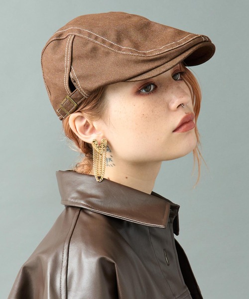 ANAP（アナップ）の「カラーステッチデニムハンチング（ハンチング/ベレー帽・レディース・ブラウン/ブラック・F）」の2枚目の写真