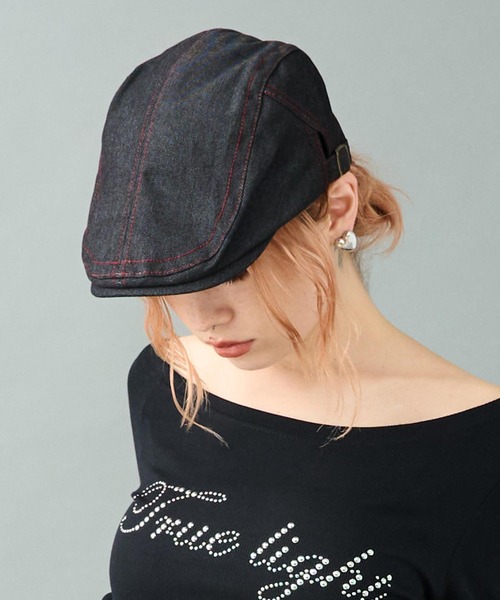 ANAP（アナップ）の「カラーステッチデニムハンチング（ハンチング/ベレー帽・レディース・ブラウン/ブラック・F）」の6枚目の写真