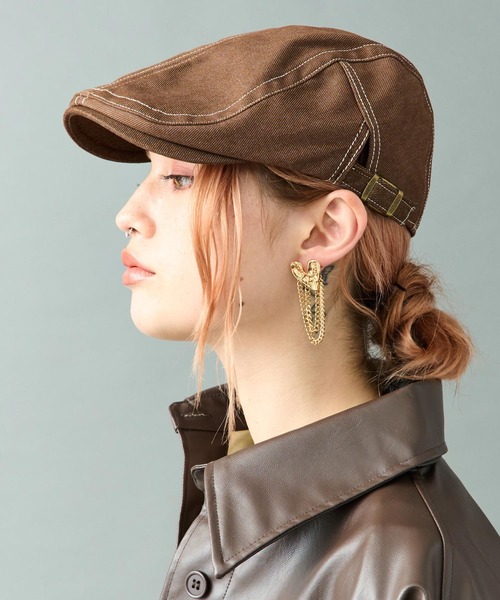 ANAP（アナップ）の「カラーステッチデニムハンチング（ハンチング/ベレー帽・レディース・ブラウン/ブラック・F）」の5枚目の写真
