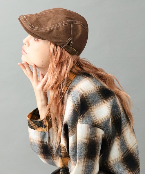 ANAP（アナップ）の「カラーステッチデニムハンチング（ハンチング/ベレー帽・レディース・ブラウン/ブラック・F）」の12枚目の写真