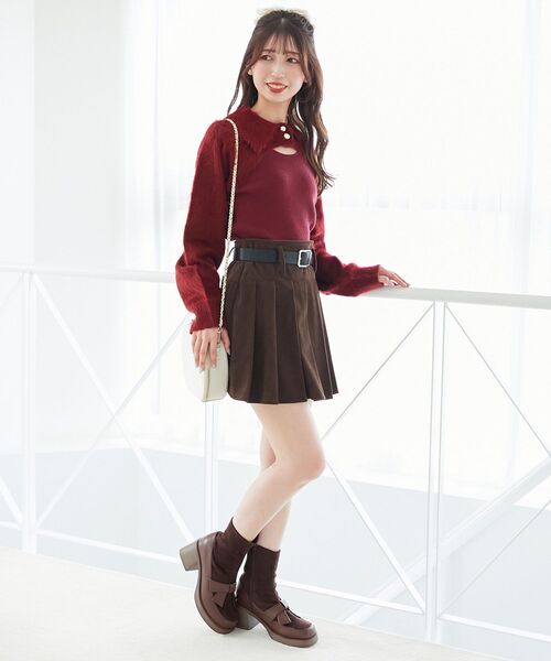 MAJESTIC LEGON（マジェスティックレゴン）の「ベルトセットプリーツミニスカパン（スカート・レディース・ブラック/ブラウン/グレー系その他/グレー系その他4・MEDIUM）」の6枚目の写真