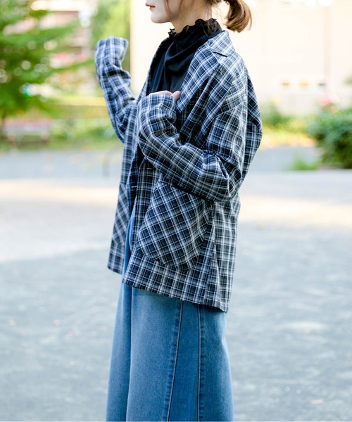 GORGE(ゴージ)の「《チェック柄×ダブルテーラー》レディース ジャケット 羽織り オーバーサイズ 春秋冬(テーラードジャケット・レディース・ブラック/グリーン/ブラウン/ダークブラウン・F)」の18枚目の写真