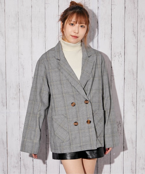 GORGE(ゴージ)の「《チェック柄×ダブルテーラー》レディース ジャケット 羽織り オーバーサイズ 春秋冬(テーラードジャケット・レディース・ブラック/グリーン/ブラウン/ダークブラウン・F)」の9枚目の写真