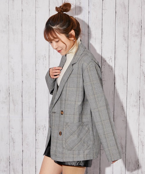GORGE(ゴージ)の「《チェック柄×ダブルテーラー》レディース ジャケット 羽織り オーバーサイズ 春秋冬(テーラードジャケット・レディース・ブラック/グリーン/ブラウン/ダークブラウン・F)」の8枚目の写真