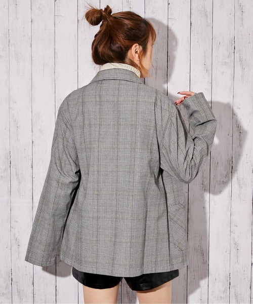GORGE(ゴージ)の「《チェック柄×ダブルテーラー》レディース ジャケット 羽織り オーバーサイズ 春秋冬(テーラードジャケット・レディース・ブラック/グリーン/ブラウン/ダークブラウン・F)」の6枚目の写真